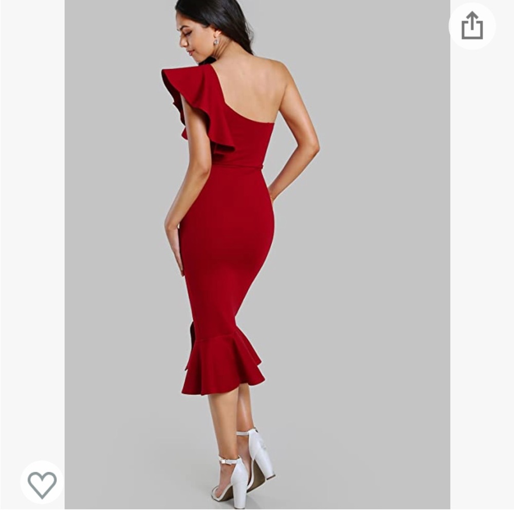Florens Red Bodycon one shoulder midi dress with slit - Picture 3 of 8